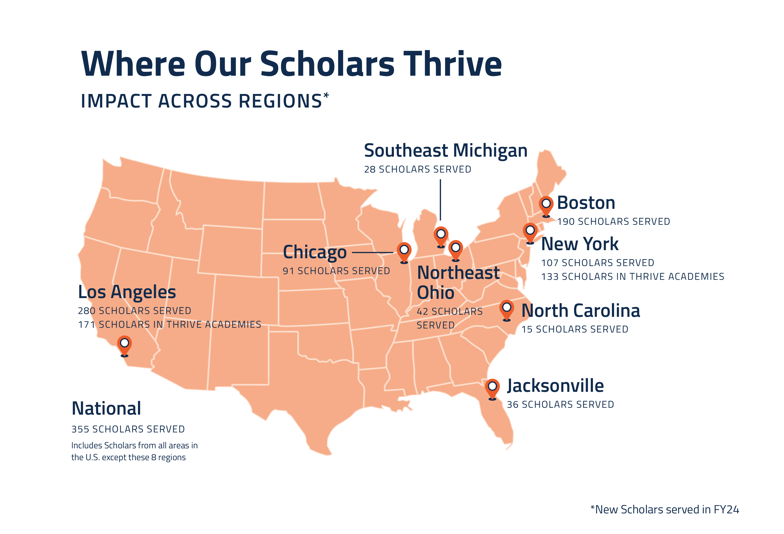 US Map of where Thrive Scholars makes an impact
